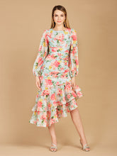 Load image into Gallery viewer, High Neck, Lace Up, Long Sleeve Printed Midi Dress - OUTLET