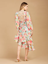 Load image into Gallery viewer, High Neck, Lace Up, Long Sleeve Printed Midi Dress - OUTLET