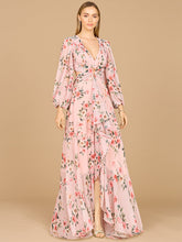 Load image into Gallery viewer, Long Sleeve V-Neck, Layered Skirt Print Dress- OUTLET