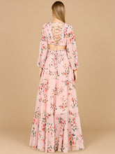 Load image into Gallery viewer, Long Sleeve V-Neck, Layered Skirt Print Dress- OUTLET