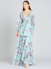Load image into Gallery viewer, Long Sleeve V-Neck, Layered Skirt Print Dress- OUTLET