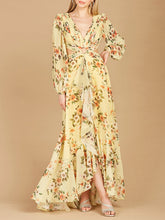 Load image into Gallery viewer, Long Sleeve V-Neck, Layered Skirt Print Dress- OUTLET