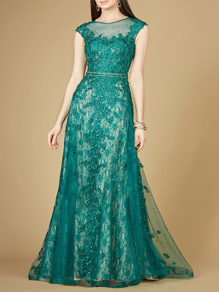 Inspired Lace Gown with Cap Sleeves