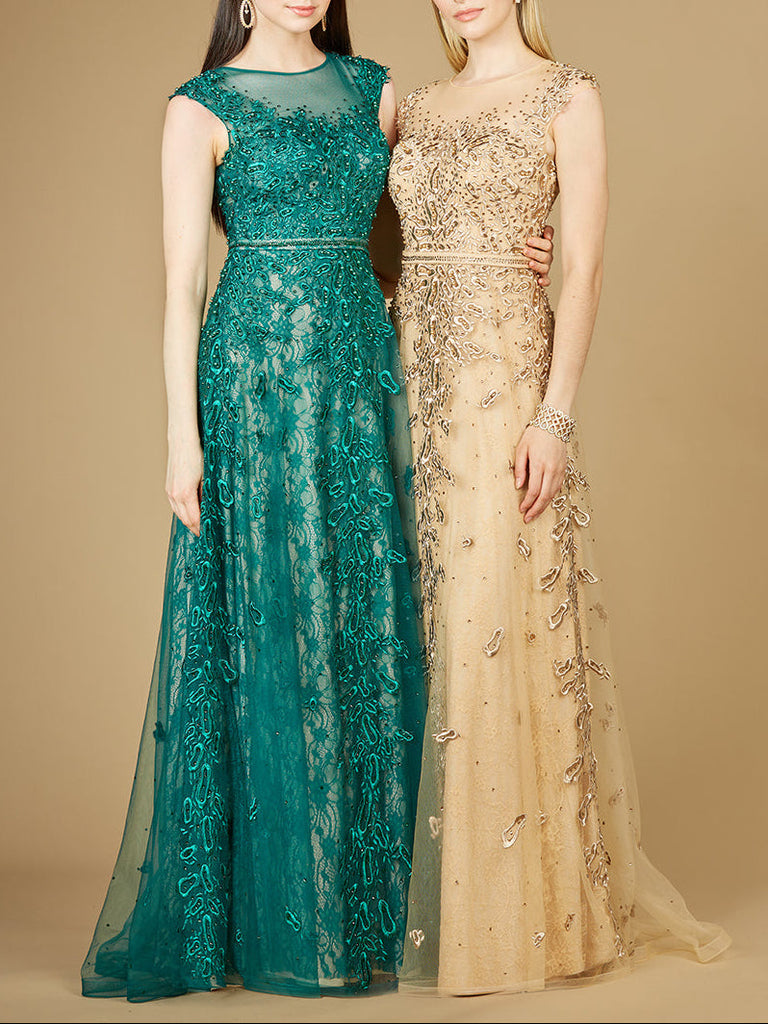 Inspired Lace Gown with Cap Sleeves