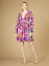 Load image into Gallery viewer, Long Sleeve Print Cocktail Short with Lace Up Back and Cutouts - OUTLET
