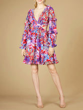 Load image into Gallery viewer, Long Sleeve Print Cocktail Short with Lace Up Back and Cutouts - OUTLET