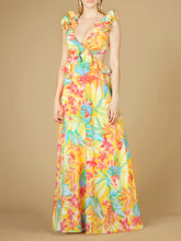 Load image into Gallery viewer, V-Neck Long Print Gown with Ruffled Straps - OUTLET