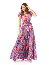 Load image into Gallery viewer, V-Neck Long Print Gown with Cap Sleeves - OUTLET