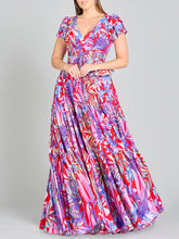 Load image into Gallery viewer, V-Neck Long Print Gown with Cap Sleeves - OUTLET