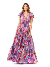Load image into Gallery viewer, V-Neck Long Print Gown with Cap Sleeves - OUTLET