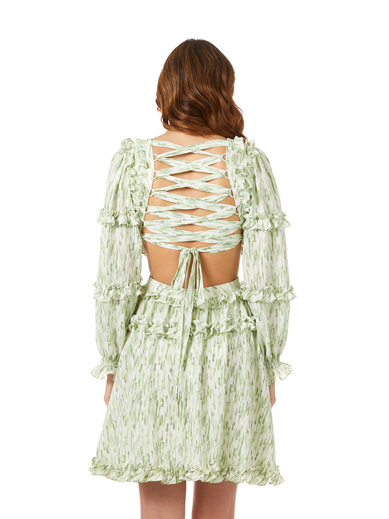 Print Cocktail Short with Cutout and Lace Up Back OUTLET