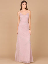 Load image into Gallery viewer, Beaded Spaghetti Strap Navy Full-Length Gown