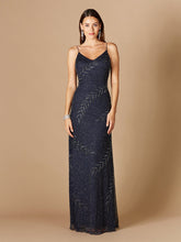 Load image into Gallery viewer, Beaded Spaghetti Strap Navy Full-Length Gown