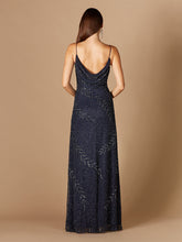 Load image into Gallery viewer, Beaded Spaghetti Strap Navy Full-Length Gown