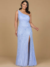 Load image into Gallery viewer, One-Shoulder Beaded Gown with Slit
