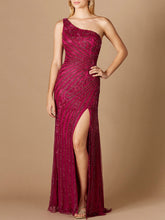 Load image into Gallery viewer, One-Shoulder Beaded Gown with Slit