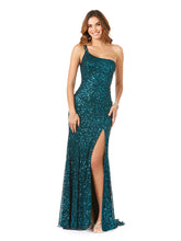 Load image into Gallery viewer, One-Shoulder Beaded Gown with Slit