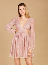 Load image into Gallery viewer, Long Sleeve Cut Out Dress with Lace Up Back