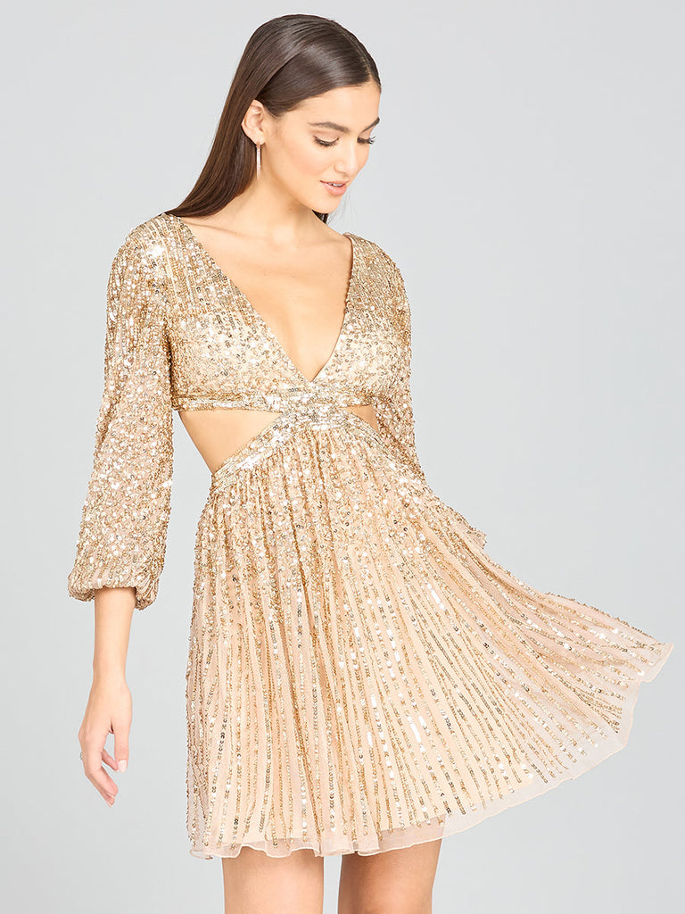 Long Sleeve Cut Out Dress with Lace Up Back