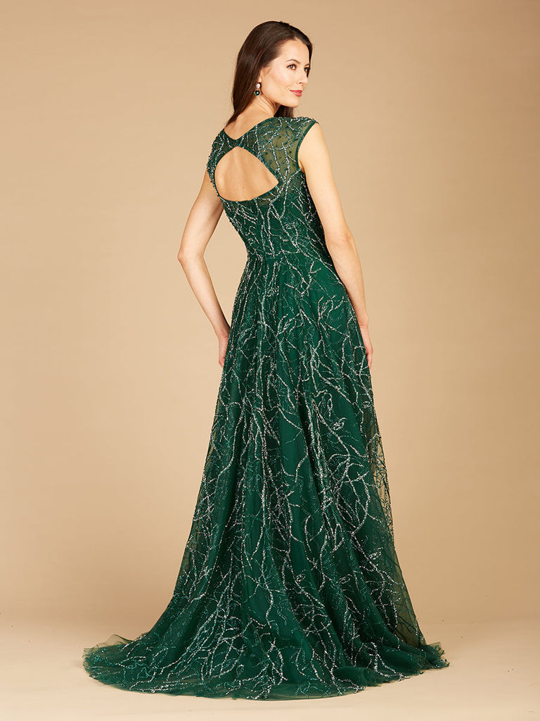 V-Neck Beaded Ball Gown OUTLET