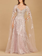 Load image into Gallery viewer, Lace Gown with Cape Sleeves, Sweetheart Neckline | 29300