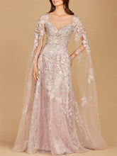 Load image into Gallery viewer, Lace Gown with Cape Sleeves, Sweetheart Neckline | 29300