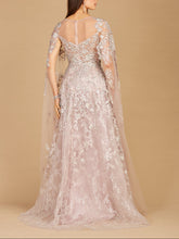 Load image into Gallery viewer, Lace Gown with Cape Sleeves, Sweetheart Neckline | 29300