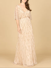 Load image into Gallery viewer, Illusion Cape Sleeve Beaded Gown