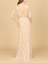 Load image into Gallery viewer, Illusion Cape Sleeve Beaded Gown