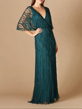 Load image into Gallery viewer, Illusion Cape Sleeve Beaded Gown