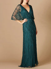 Load image into Gallery viewer, Illusion Cape Sleeve Beaded Gown