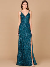 Load image into Gallery viewer, Beaded Prom Dress with High Slit