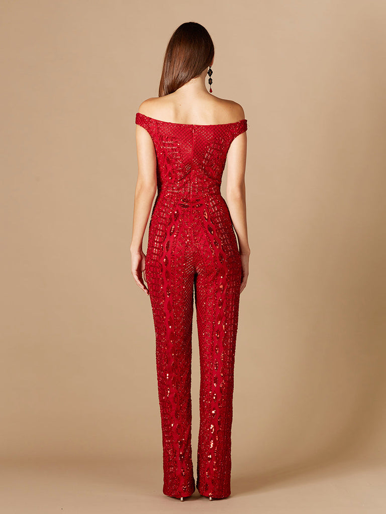 Beaded Off Shoulder Jumpsuit