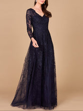 Load image into Gallery viewer, Long Sleeve V-Neck Lace Gown