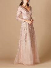 Load image into Gallery viewer, Long Sleeve V-Neck Lace Gown