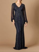 Load image into Gallery viewer, Long Sleeve Beaded Gown with Balloon Sleeves