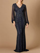 Load image into Gallery viewer, Long Sleeve Beaded Gown with Balloon Sleeves
