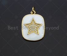 Load image into Gallery viewer, White Enamel Star Moon Evil Eye on Dog Tag Pendant,CZ Micro Pave pendant,Enamel pendant,Enamel Jewelry, 16x22mm,sku#LD05