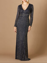 Load image into Gallery viewer, Long Sleeve Belted Beaded Gown