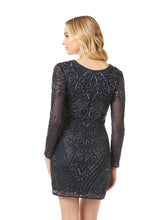 Load image into Gallery viewer, Long Sleeve V-Neck Beaded Cocktail Dress in Navy