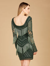 Load image into Gallery viewer, Long Sleeve Beaded V-Neck Fringe Cocktail Mini OUTLET