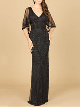 Load image into Gallery viewer, Cape Sleeve V-Neck Beaded Gown