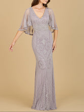 Load image into Gallery viewer, Cape Sleeve V-Neck Beaded Gown