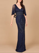 Load image into Gallery viewer, Cape Sleeve V-Neck Beaded Gown