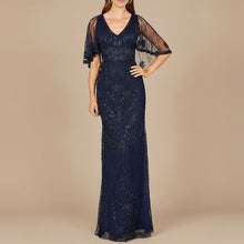 Load image into Gallery viewer, Cape Sleeve V-Neck Beaded Gown