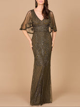 Load image into Gallery viewer, Cape Sleeve V-Neck Beaded Gown