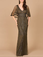 Load image into Gallery viewer, Cape Sleeve V-Neck Beaded Gown