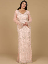 Load image into Gallery viewer, Long Bell Sleeve V-Neck Beaded Gown