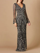 Load image into Gallery viewer, Long Bell Sleeve V-Neck Beaded Gown