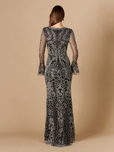 Load image into Gallery viewer, Long Bell Sleeve V-Neck Beaded Gown